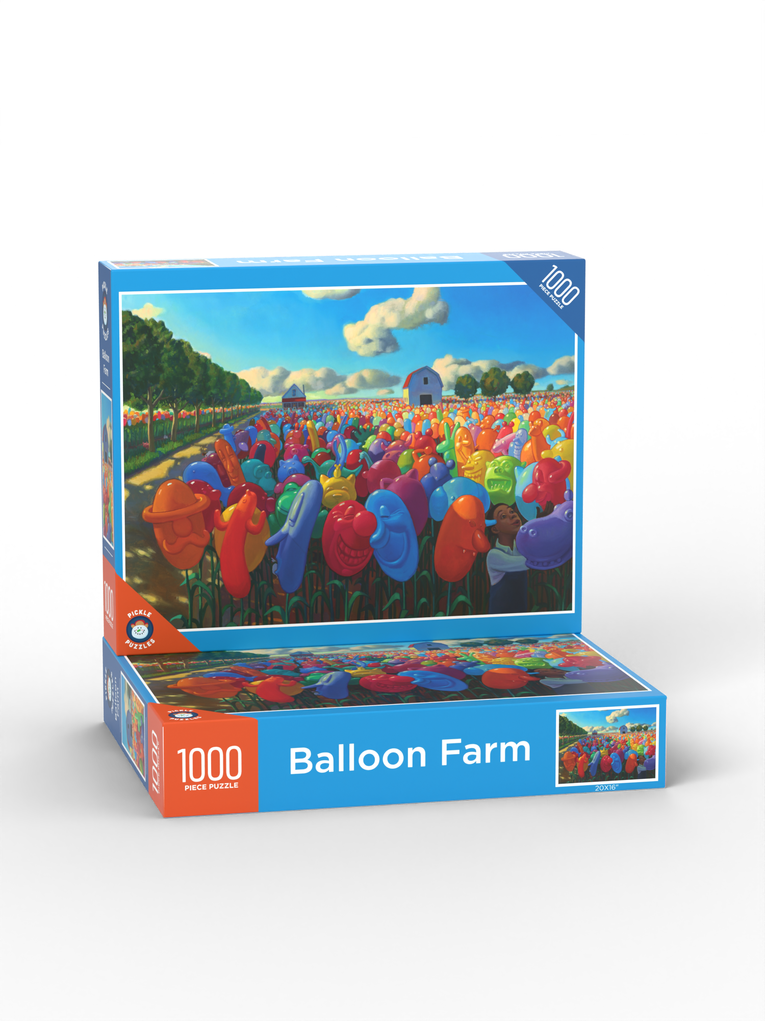 Balloon Farm puzzle box stacked on a second box
