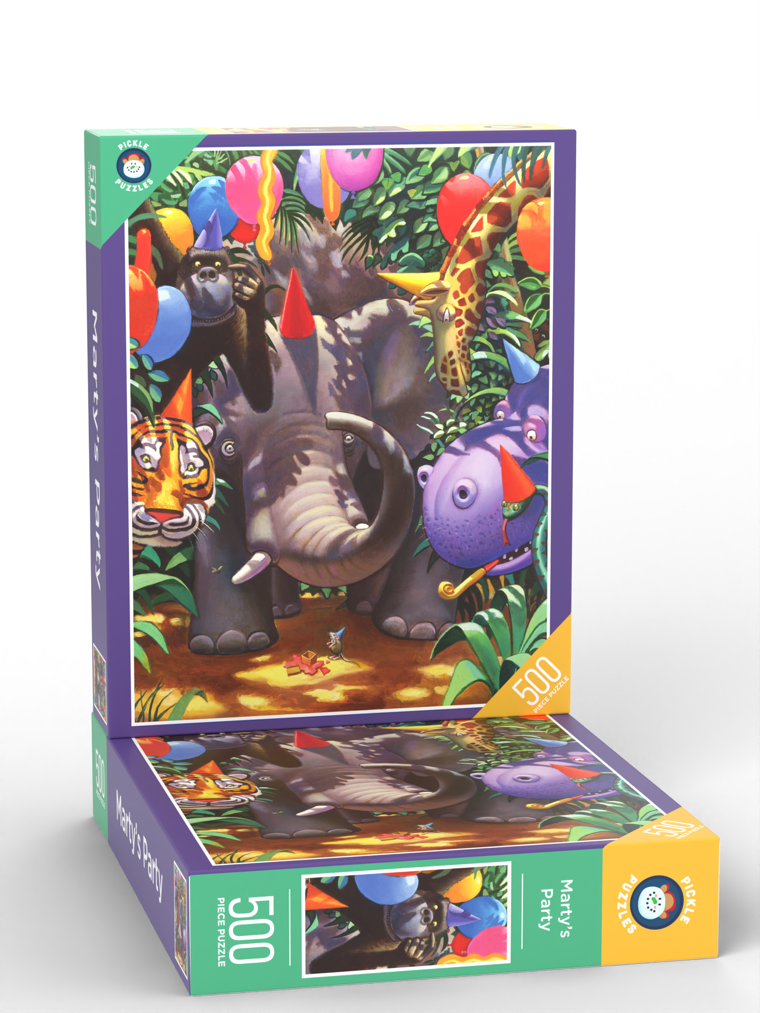 Marty's Party puzzle box stacked on a second box