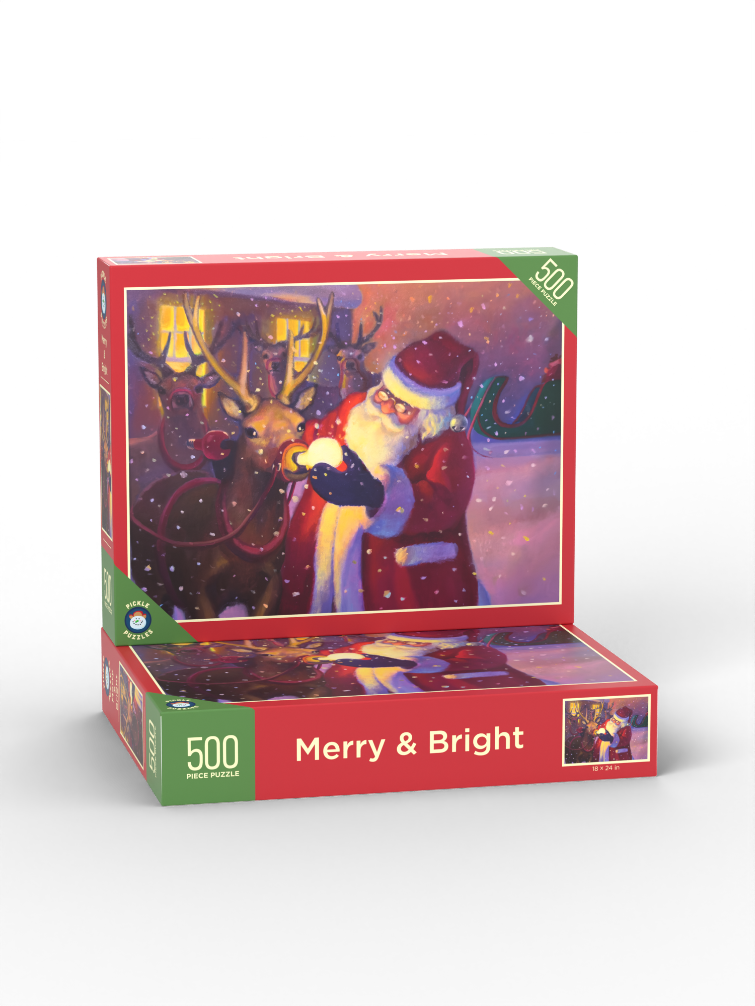 Merry & Bright puzzle box stacked on a second box