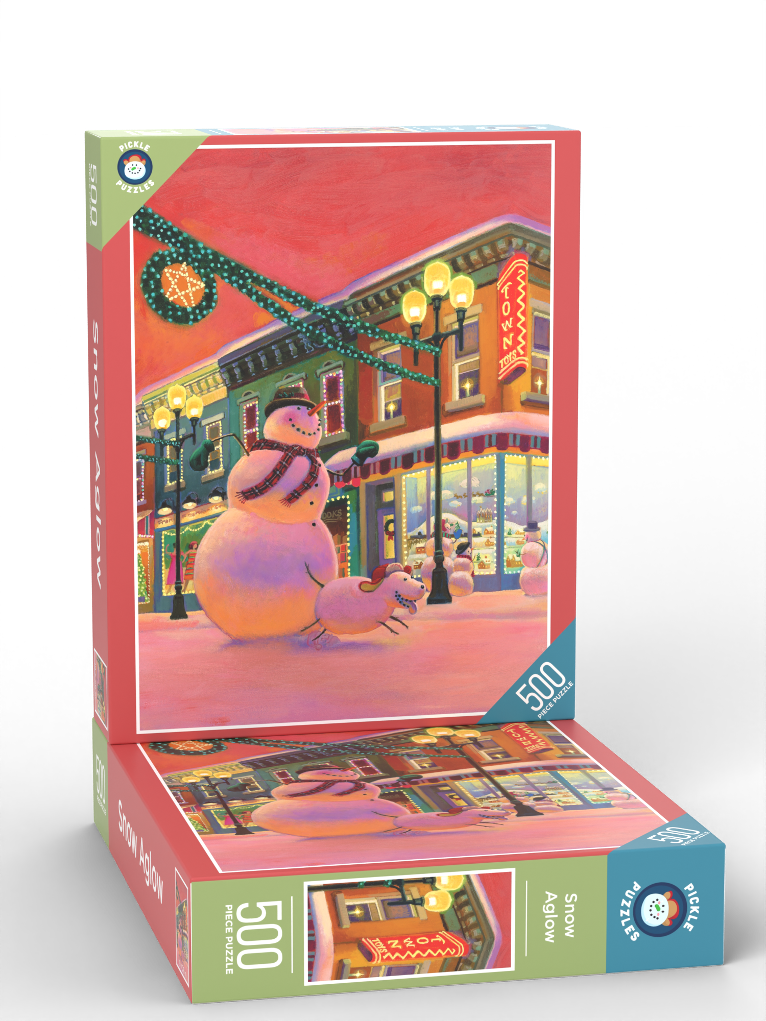 Snow Aglow puzzle box stacked on a second box